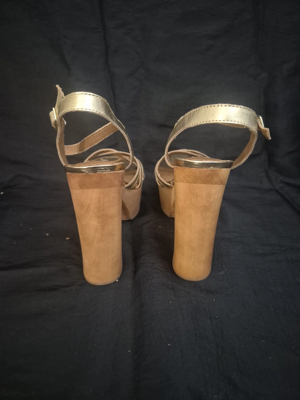 Steve Madden Metallic Gold Platform Sandals with Wood Block Heel